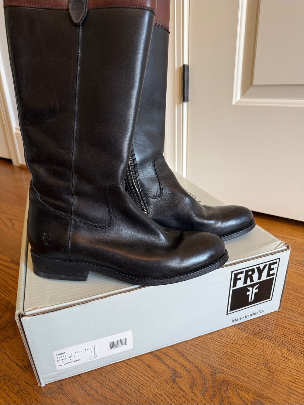 Frye Two-Tone Tall Leather Riding Boot - Black & Chestnut - Picture 8 of 8